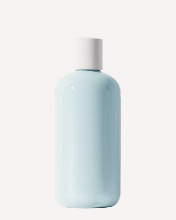 Foaming Cleanser in a pale blue bottle with a white cap